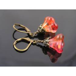 Fire Opal Czech Flower Earrings
