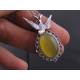 Honey Yellow Cats Eye Filigree Pendant with Bird Charm Necklace