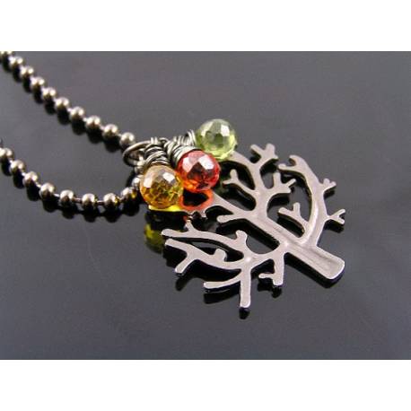 Gunmetal Tree of Life Gemstone Necklace