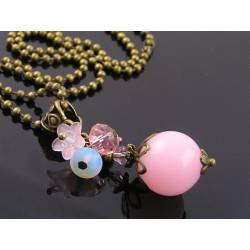 Sweet Pink Necklace with Crystal, Flower and Opalite Beads
