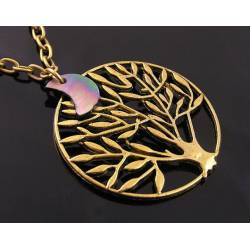 Golden Tree Necklace with Crescent Moon Shell Charm and Amethyst