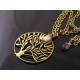 Golden Tree Necklace with Crescent Moon Shell Charm and Amethyst