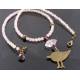 Bird Earrings with Carved Rose Quartz Beads