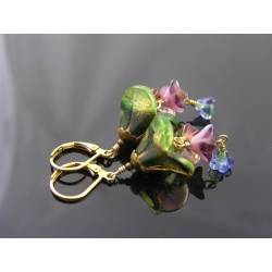 Flower Earrings, Czech Beads