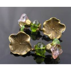 Lilypad Earrings with Czech Glass Flowers