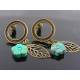 Carved Turquoise Flower and Leaf Stud Earrings