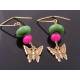 Chrysoprase, Pink Jade and Butterfly Earrings
