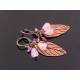 Rose Quartz, Amethyst and Peridot Copper Leaf Earrings