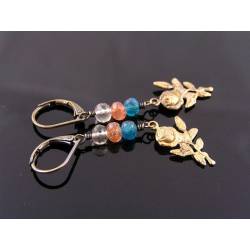 Cute Rose Charm Earrings - Apatite, Sunstone and Rock Quartz