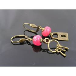 Locket and Key Earrings with large, genuine Rubies