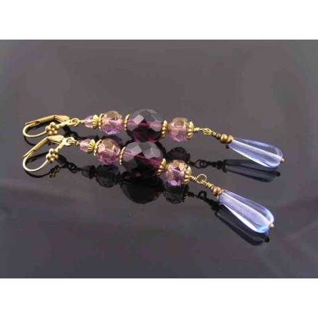 Dramatic Purple and Blue Long Crystal Earrings