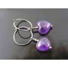 Amethyst Heart Earrings, Sterling Hoops, February Birthstone