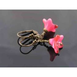  German Cranberry Flower and Crystal Earrings