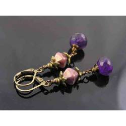 Amethyst Drop and Light Purple Bead Earrings