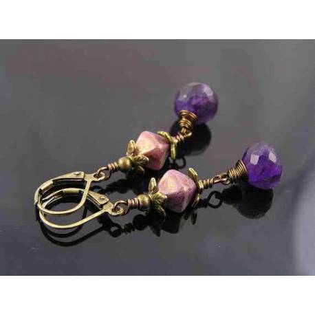 Amethyst Drop and Light Purple Bead Earrings