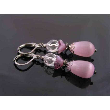 Mauve Cat's Eye Drop Earrings