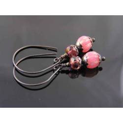 Pink and Black Czech Glass Bead Earrings