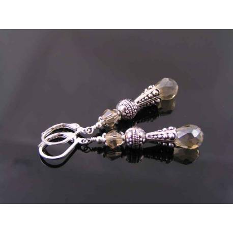 Baroque Column Earrings with Champagne Crystals