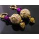 Ornate Gold and Purple Lucite Earrings with New Vintage Beads