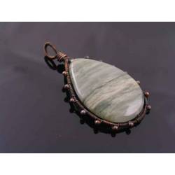 Green Line Quartz Pendant, Wire Wrapped