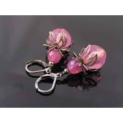 Pink Earrings with Vintage Acrylic and Czech Beads