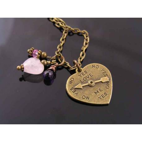 Heart Charm with Rose Quartz Heart, Amethyst and Mystic Pink Topaz Necklace