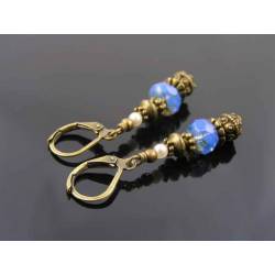 Blue Czech Bead Dangle Earrings
