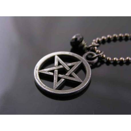 Dark Pentagram and Black Spinel Necklace, Black Necklace