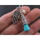 Hamsa Hand Protection Necklace with Turquoise and Pearl