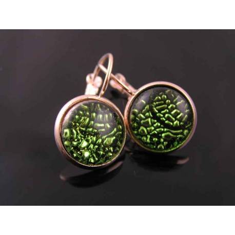 Dramatic Green Snake Skin Cabochon Rose Gold Earrings