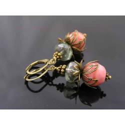 Mint Green and Dusky Pink Czech Bead Earrings