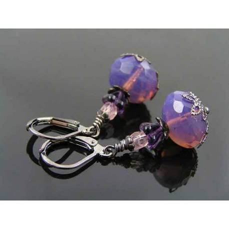 Lavender Opal Czech Bead Earrings