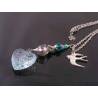 Ornate Aqua Blue Heart Necklace with Bird Charm, Choose your color