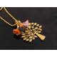 Cute Tree of Life Necklace with Czech Flower Beads, Gold