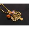 Cute Tree of Life Necklace with Czech Flower Beads, Gold