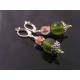 Faceted Olive and Pink Czech Bead Earrings