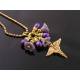 Caduceus Necklace with Purple Czech Flower and Drop Beads