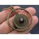 Circle Pendant with Vintage Glass Cabochon and Crystal