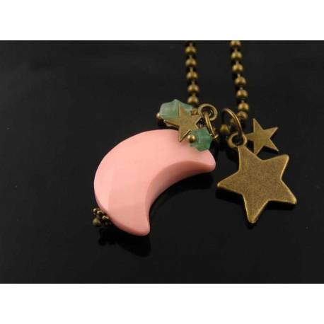 Pink Moon Necklace with Star Charms and Aventurine Stars