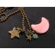 Pink Moon Necklace with Star Charms and Aventurine Stars