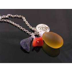 Charm Necklace with Large Czech Glass Honey Drop, Iolite and Bee