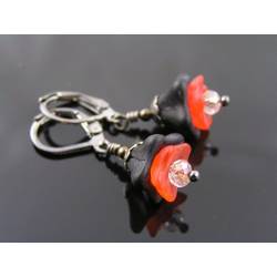 Orange and Black Flower Earrings