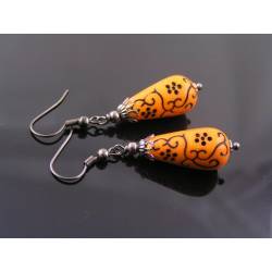 Ornate Orange and Black Earrings