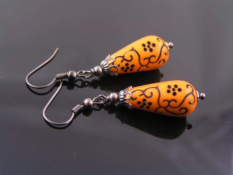 Orange and clearance black earrings