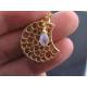 Matte Gold Crescent Moon Necklace with Rainbow Moonstone