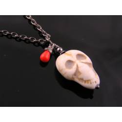 Carved Howlite Gemstone Skull Necklace