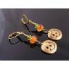 Carnelian and Peridot Earrings Pumpkin Charm - Halloween Earrings