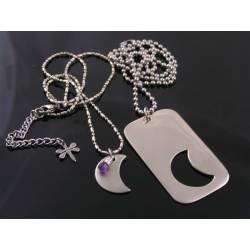 Matching Dog Tag and Crescent Moon Couple Necklaces