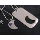 Matching Dog Tag and Crescent Moon Couple Necklaces