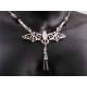 Bat Necklace with Black Crystal Drop